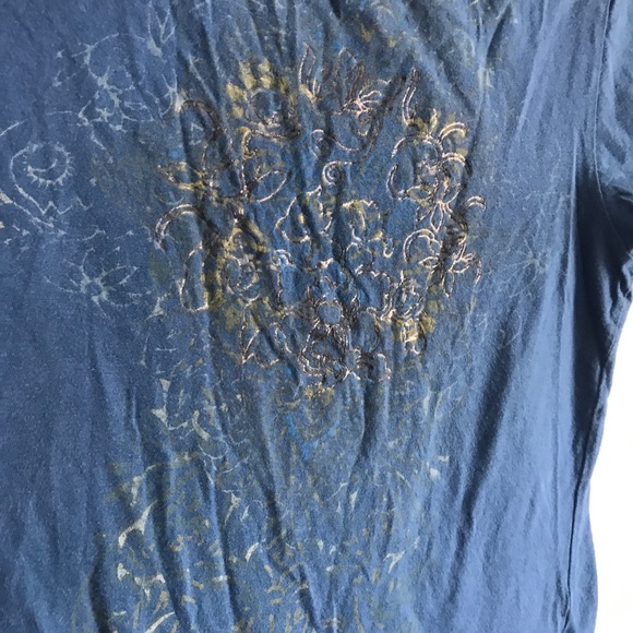 Blue Floral Scrollwork Juniors Short Sleeve Tee M - Picture 3 of 5